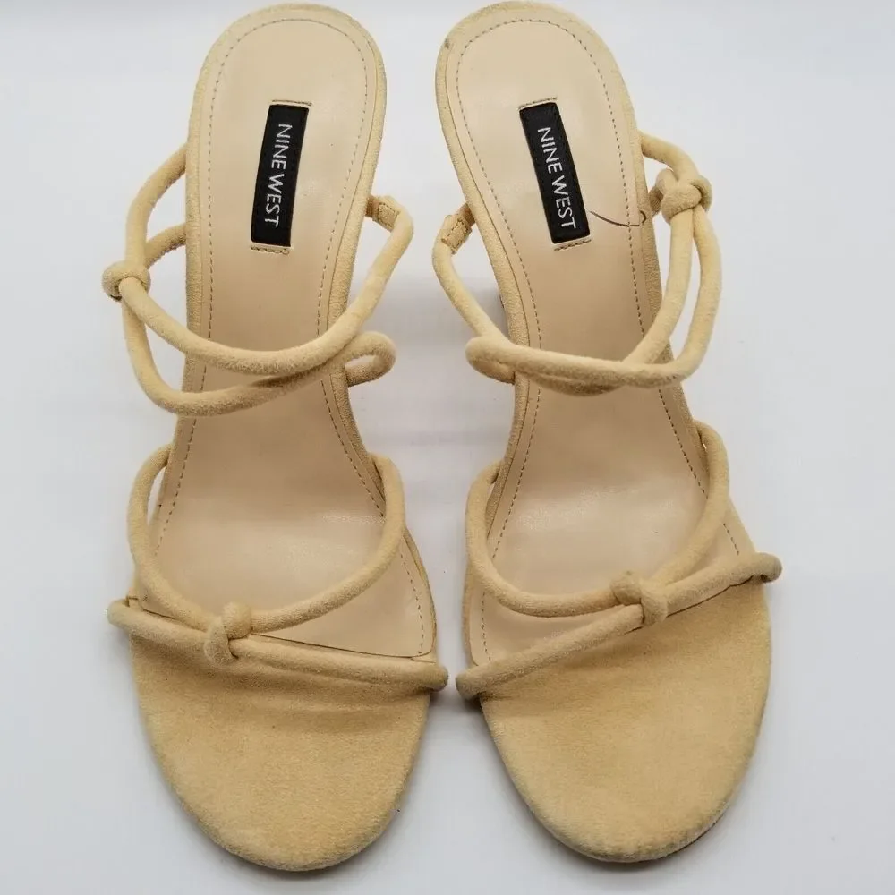 Nine‎ West Women Kims 2 Heeled Slide Sandals size 9 Beige Strappy